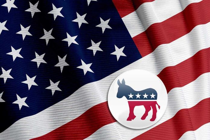 Democrat,Round,Button,On,An,American,Flag
