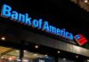 Bank of America building with illuminated sign.