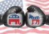 Boxing gloves with political party logos USA flag