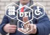 DEI icons with person pointing at center
