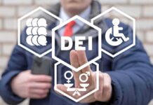 DEI icons with person pointing at center