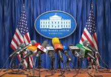 Multiple microphones at White House press briefing podium