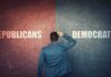 Person choosing between Republicans and Democrats