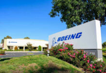 Boeing office building with signage and landscaping.