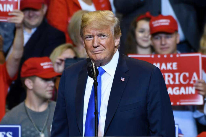 Person at a rally with Make America Great Again signs