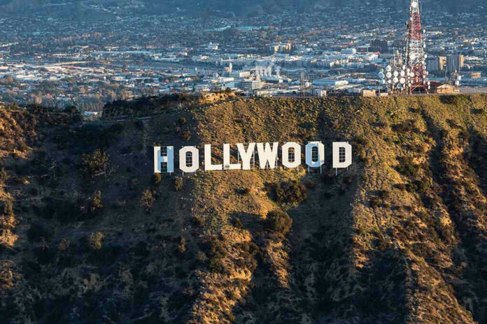 The Hollywood sign on a hillside.