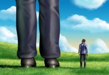 Canada’s Gold Dream CRUSHED By USA! A small person looking up at a giant figure in a grassy field under a blue sky