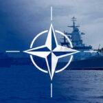 NATO Chief Drops Iran Bombshell Navy ships with NATO logo overlay.