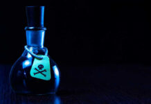 China’s Cyanide ATTACK on American Ally EXPOSED Dark bottle with skull-and-crossbones label on table.