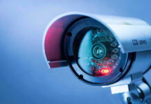 Close-up of a CCTV security camera.
