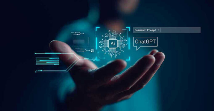 2253228203-2 Hand holding digital AI and ChatGPT graphics.