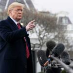 Trump REINSTATES Program Obama Killed Donald Trump gesturing while speaking to the press outside