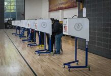 Defamation Hammer Drops On Election Fantasies Voters at polling booths in a gymnasium