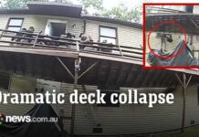 Bodycam Captures Sudden Balcony Collapse Deck collapses on US marshals Mid-Raid