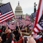 Mall Spectacle Stuns: Politics Or Patriotism? Crowd waving American flags near the U.S. Capitol