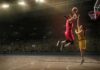 Two women playing basketball; Michelle Jenneke is not visible