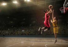 Two women playing basketball; Michelle Jenneke is not visible
