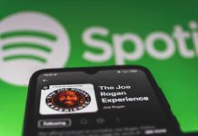 Smartphone showing a podcast page on a music streaming app
