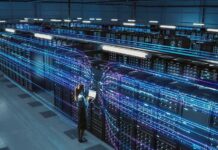 Data Center Gold Rush, Ratepayers Bleed? Technician with laptop in a large data center aisle