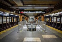 Trump Went to the NBA Finals — Manhattan Got Locked Down Subway platform with stairwell and tracks on both sides