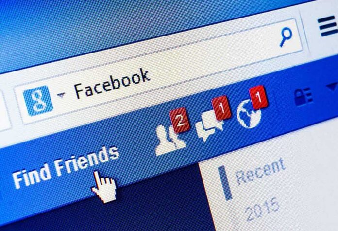 Facebook interface with notifications and Find Friends link