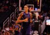 Brittney Griner running on a basketball court during a game